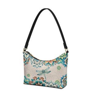 Dragonfly Shoulder Purse Mandala Flower Leather Underarm Purses ^-^